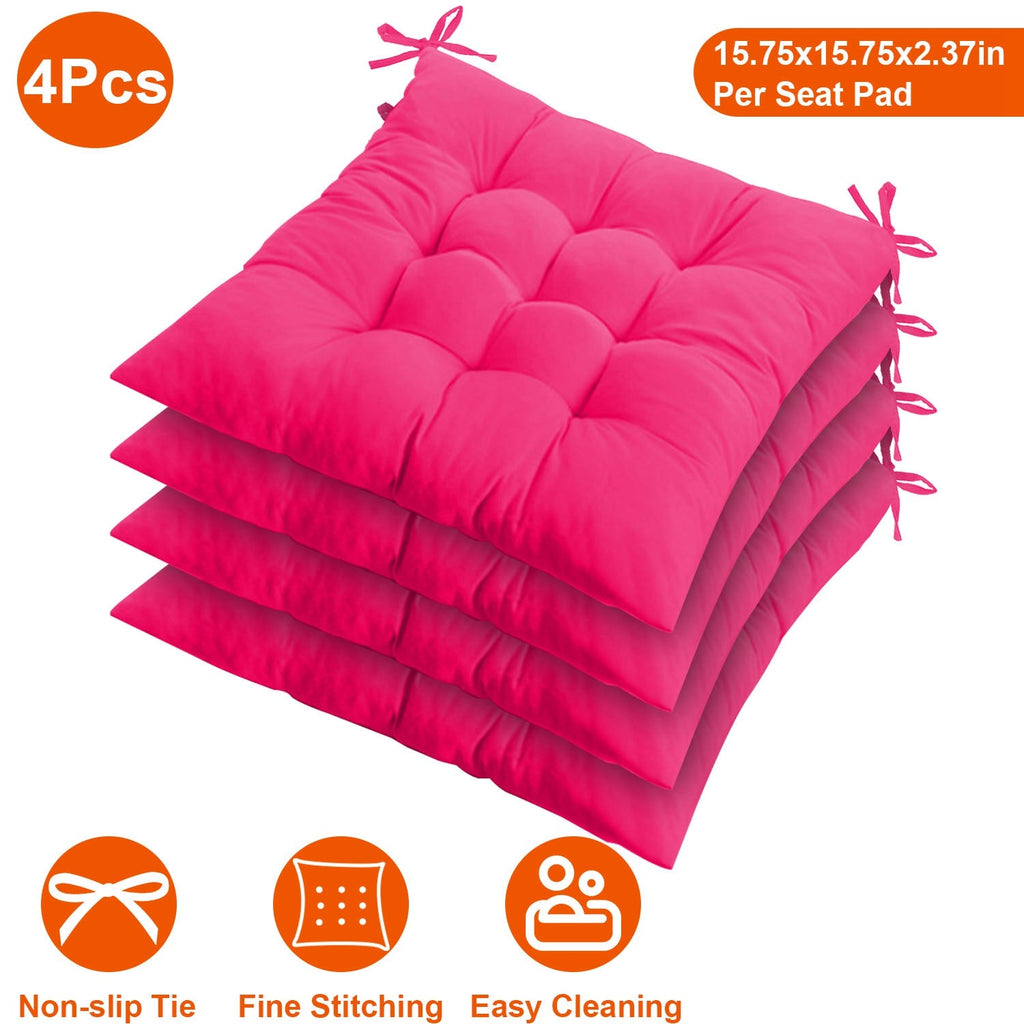 4Pcs Chair Cushion Pads Pillow 15.75x15.75x2.37in Soft Tie On Square Sitting Mats For Home Office Car Sitting Travel