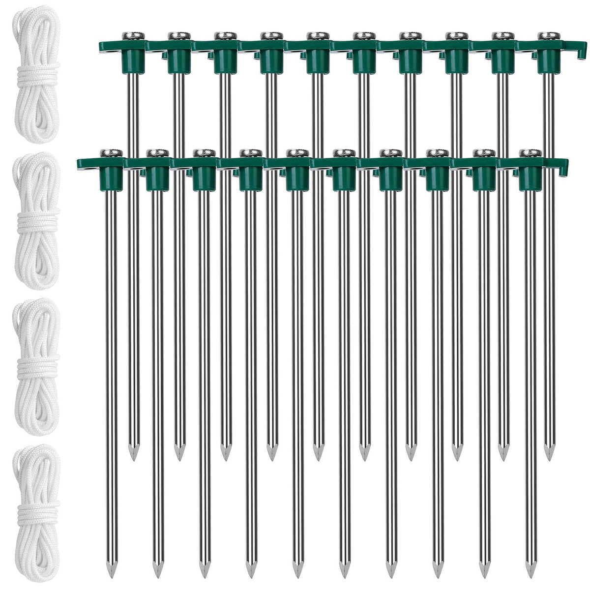 Tent Pegs Ropes Set 20Pcs 9.8in Heavy Duty Tent Stakes Nails Spike with 4x 9.8ft Nylon Ropes Tent Pop Up Canopy Stakes