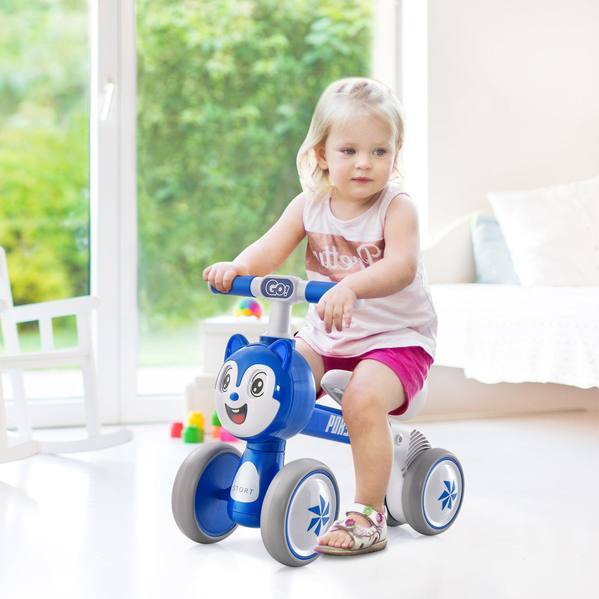 Baby Balance Bike No Pedal Lightweight Infant 4 Wheels Baby Bicycle-Blue