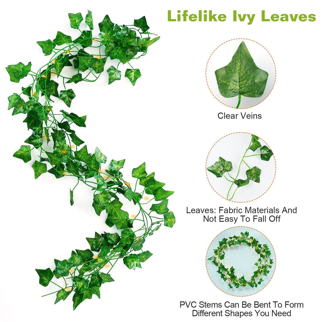 Artificial Ivy Battery Powered String Lights 360Pcs Leaves 100Pcs LED Beads Fake Leaf Fairy Lamps DIY Decorative Night Light For Wedding Kitchen Wall