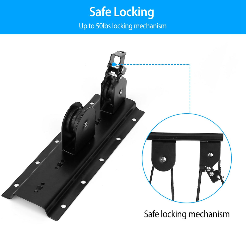Bike Lift Ceiling Storage Mount 50LBS Load Bicycle Hoist Pulley Rack Heavy Duty Hanger w/ 48FT Rope For Ladder Kayak