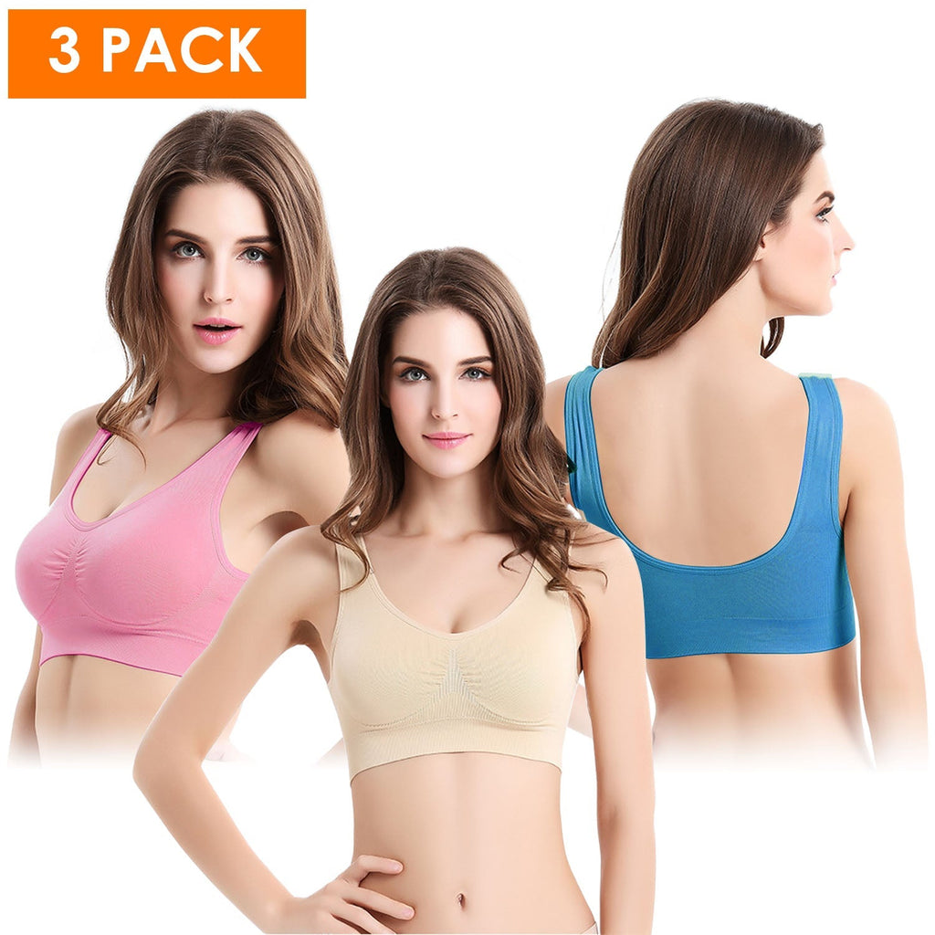 3 Pack Sport Bras For Women Seamless Wire-free Bra Light Support Tank Tops For Fitness Workout Sports Yoga Sleep Wearing