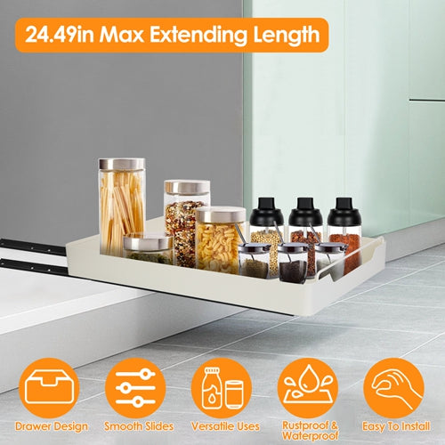 Pull Out Cabinet Organizer Stick On Drawer Carbon Steel Pull Out Shelf Slide Out Pantry Organizer for Kitchen Bathroom Living Room 11.93"Wx16.61"Dx2.2