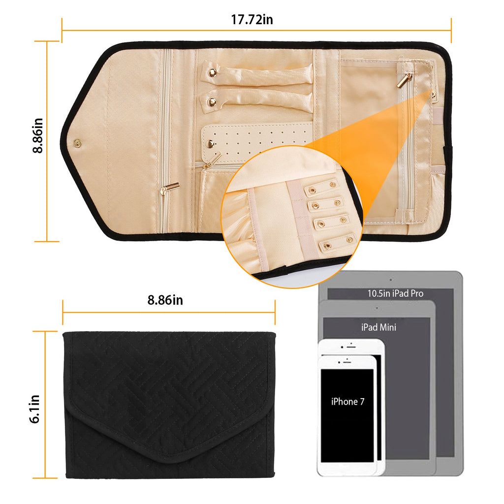 Travel Jewelry Organizer Case Foldable Jewelry Roll Storage Bag for Journey-Rings Necklaces Earrings Bracelets