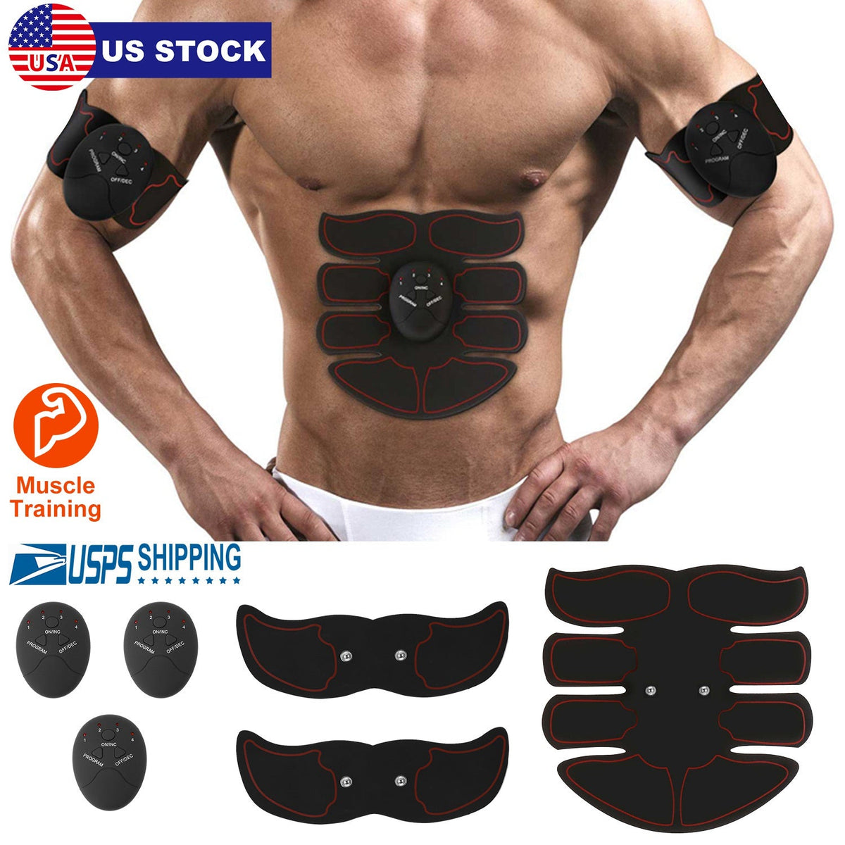 ABS Stimulator Muscle Toner EMS Abdominal Toning Belts Body Fitness Trainer w/ 6Modes