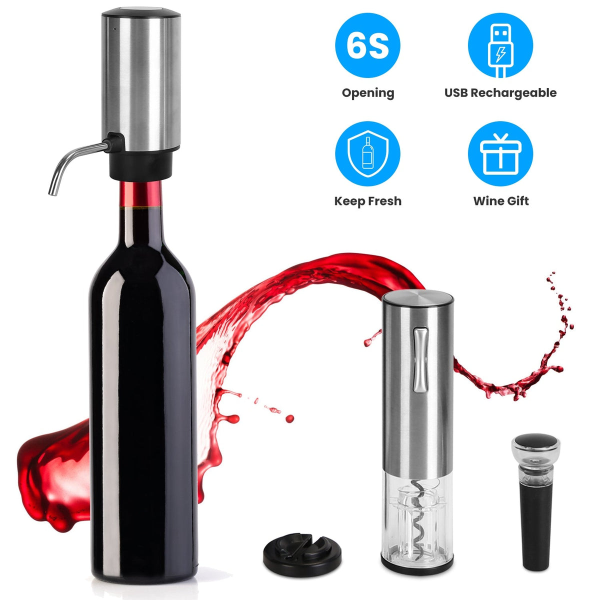 4 In 1 Electric Wine Opener Set Rechargeable Wine Aerator Foil Cutter Vacuum Wine Stopper Wine Gifts for Men Women