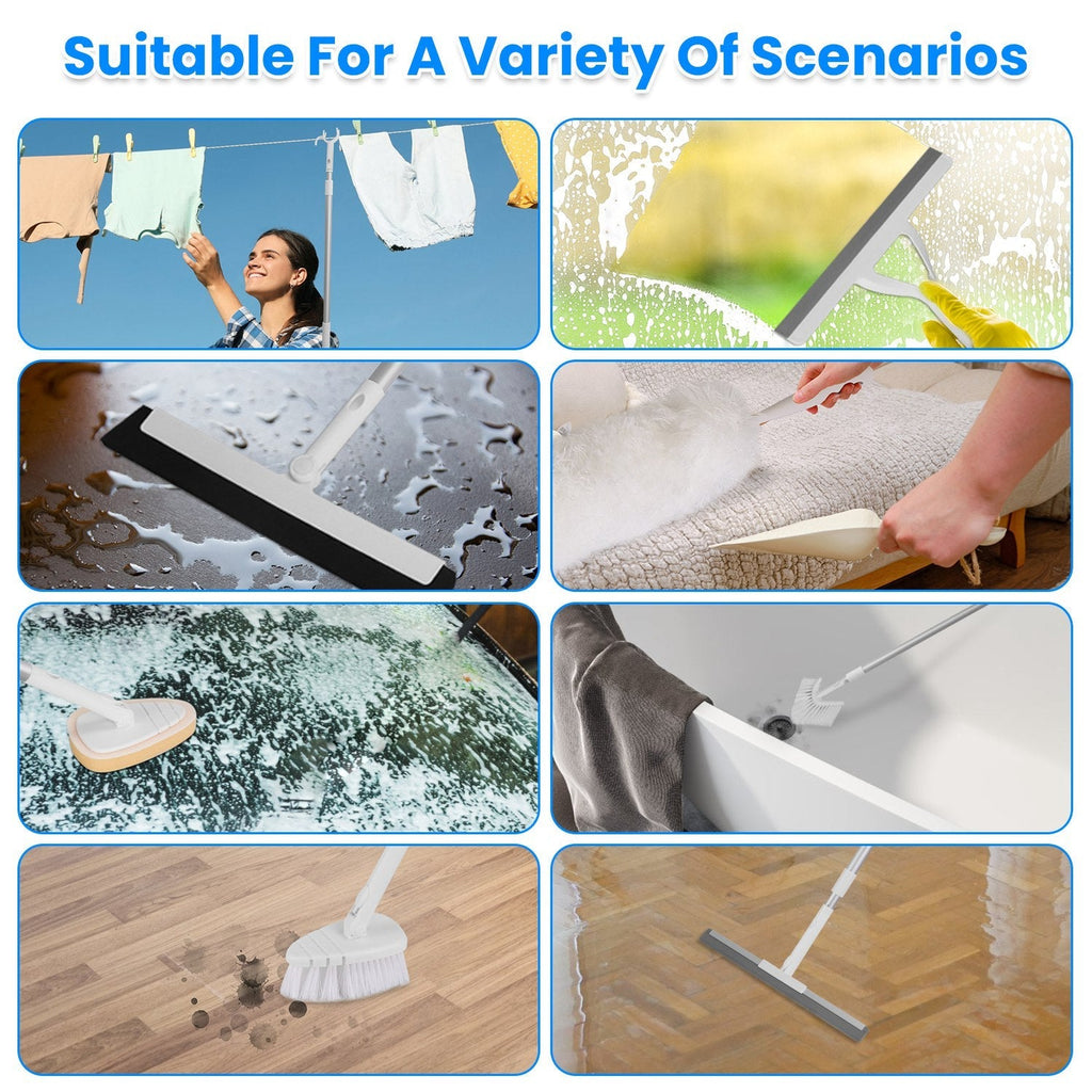 8 in 1 Tub And Tile Scrubber Cleaning Brush With 42.91in Long Handle Length Adjustable Rod Shower Cleaning Brush With Sponge Hard Bristles Gap Brush W
