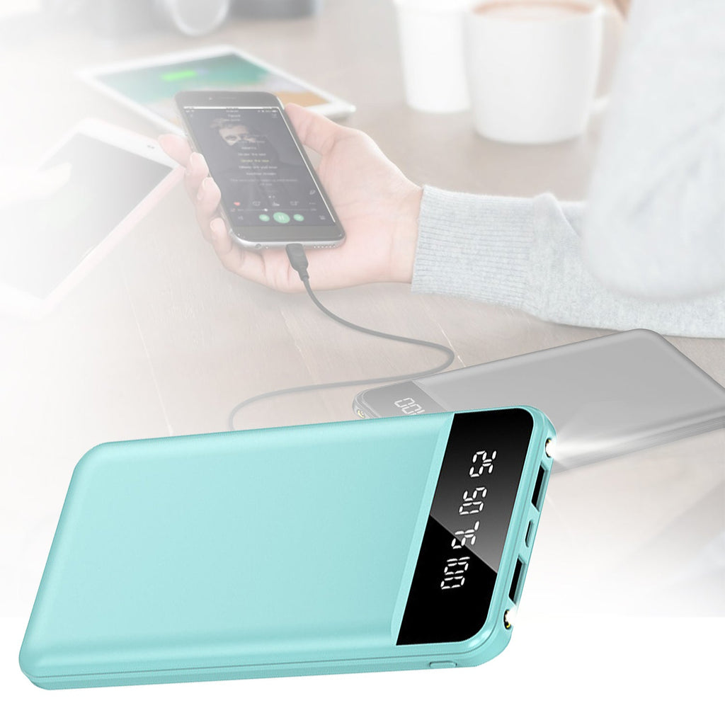 10000mAh Power Bank Portable Ultra Slim Charger External Battery Pack with 2 USB Output Ports Charging Cable LED Flashlight Compatible with IOSPhone 1