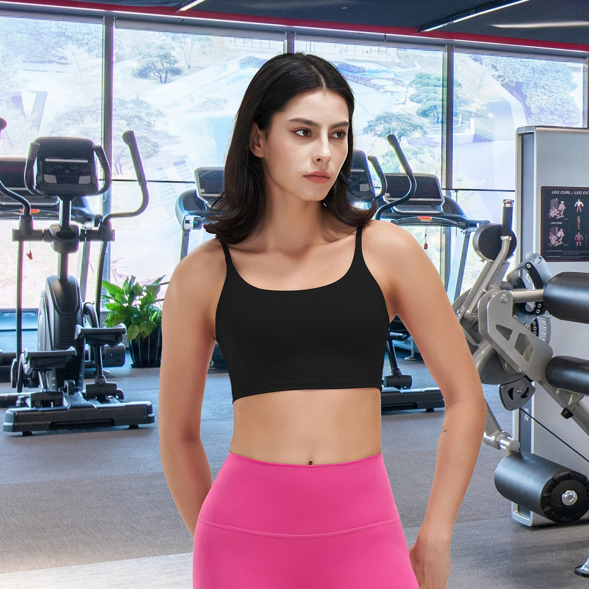 Women Strap Sport Bras Padded StrappyÊCrop Square Neck Low Impact Bras SexyÊFitnessÊTank Tops with Removable Pads Flat Straps for Gym Yoga Workout Run