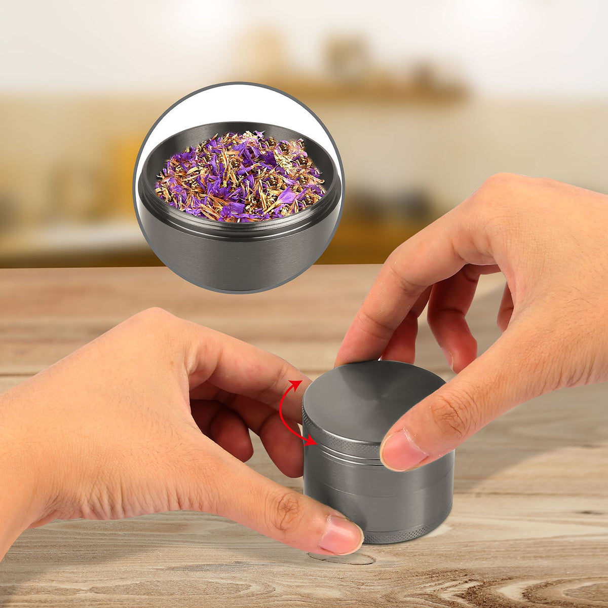 Magnetic Herb Spice Tobacco Grinder 2-inch 4-Piece Zinc Alloy Crusher Kitchen Mill with Pollen Scraper