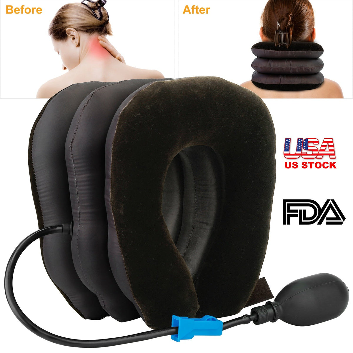 Inflatable Cervical Neck Traction Pillow Neck Shoulder Spine Alignment Pump Travel Support Pillow Inflatable Spinal Decompression Pillow