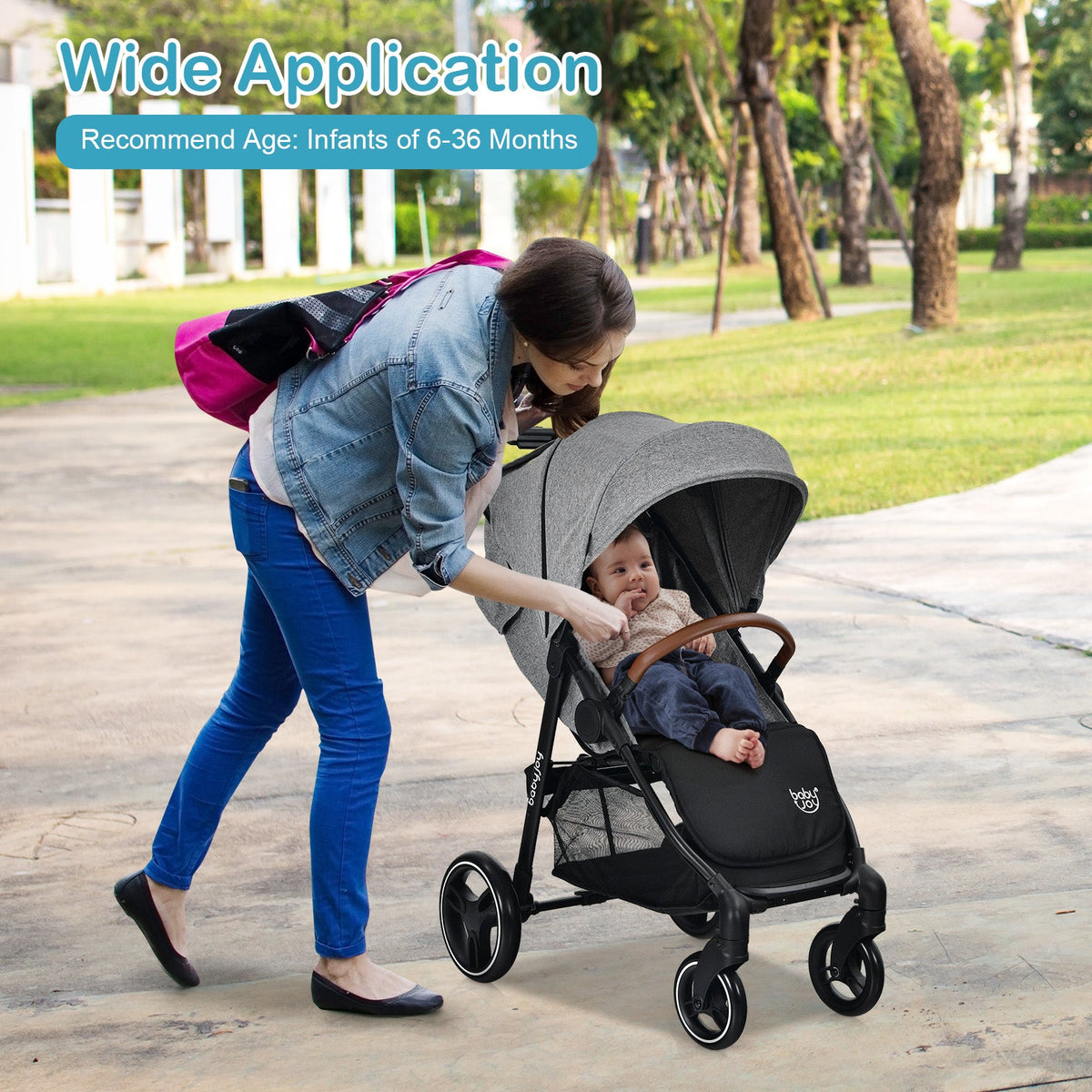 5-Point Harness Lightweight Infant Stroller with Foot Cover and Adjustable Backrest-Gray