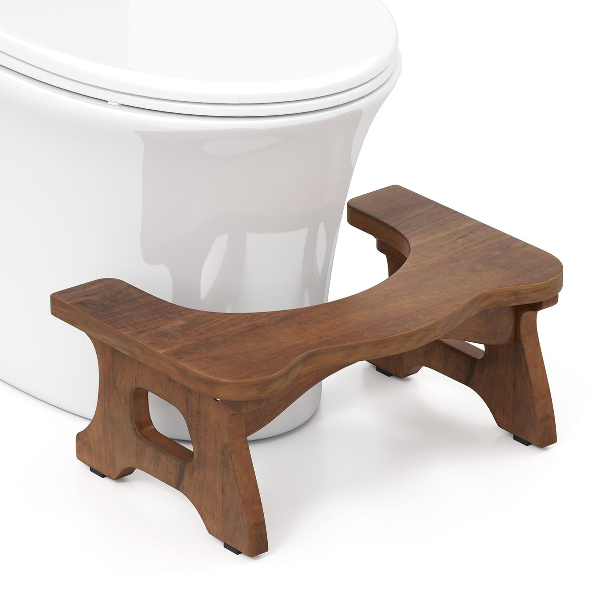 7 Inch Teak Wood Toilet Stool with Non-slip Foot Pads for Bathroom