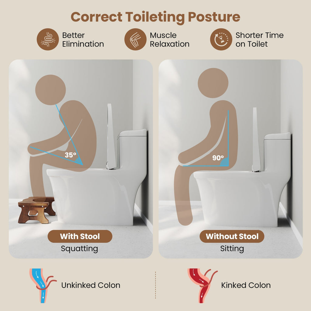7 Inch Teak Wood Toilet Stool with Non-slip Foot Pads for Bathroom