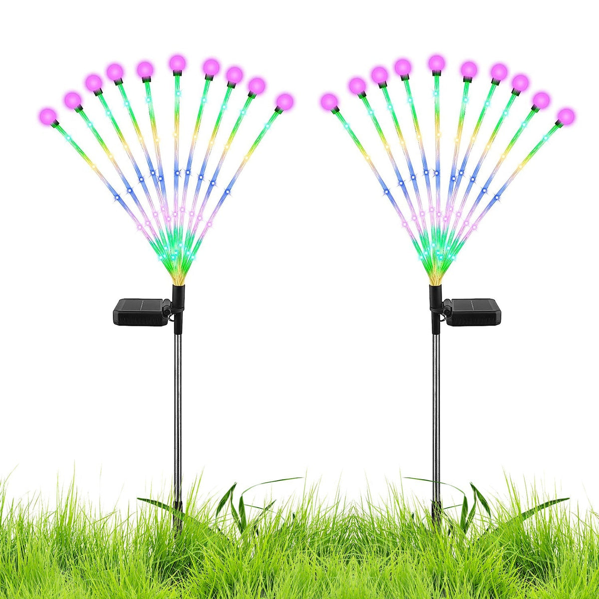 2Pcs Solar Firefly Lights Swaying Decorative Pathway Stake Lamp IP65 Waterproof Landscape Patio Yard Night Light