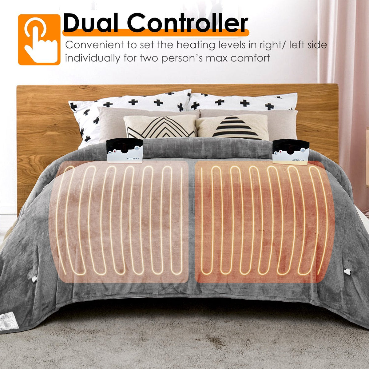 Electric Heated King Size Fleece Heated Blanket with Dual Controller 10 Heating Levels 10 Hours Auto Off Machine Washable for Home Office Usage 90x100