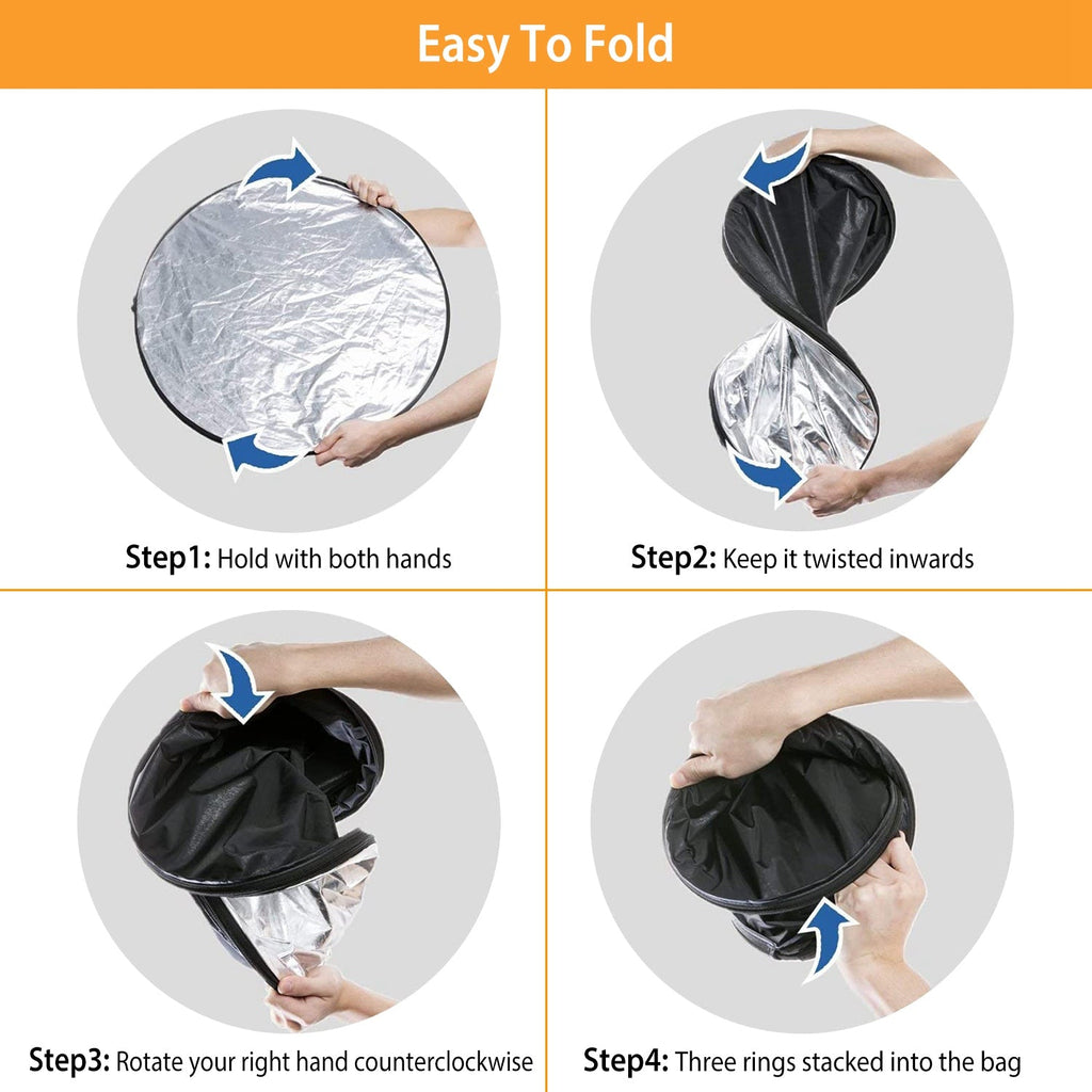 42.5In 5 In 1 Photography Round Light Reflector Collapsible Multi Disc Light Diffuser w/ Storage Bag Translucent Silver Gold White Black 5 Colors Refl