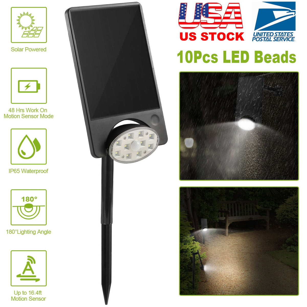 Solar Spotlights Outdoor 10LEDS Landscape Lights 120¡ Motion Sensor Lamps 180¡Lighting IP65 Waterproof for Garage Garden Front Door