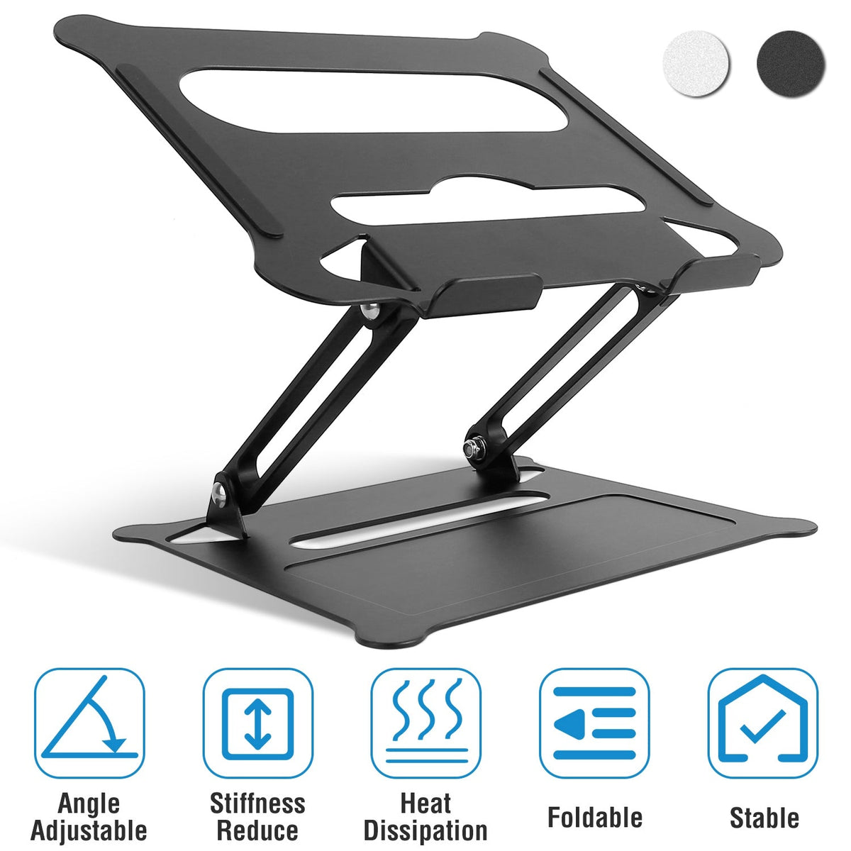 Laptop Stand Aluminum Angle Adjustable Ergonomic Computer Holder Riser Heat Vent Notebook Elevator For 10in-17in MacBook Pro 13 / 15