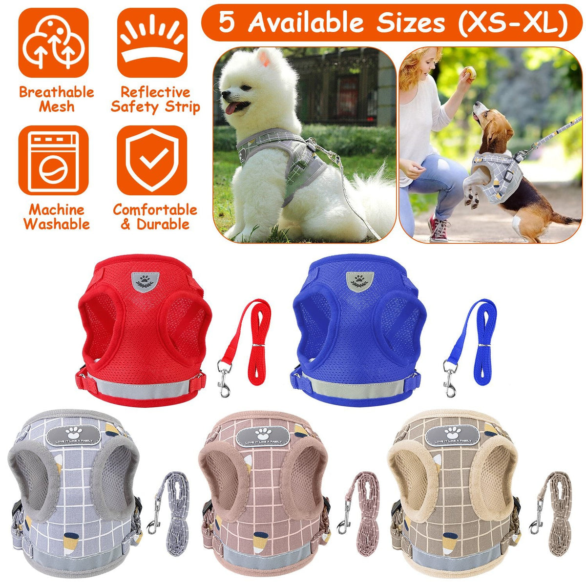 Pet Mesh Harness Dog Leash Set Reflective Chest Strap Adjustable Puppy Vest For Puppies Breeds Dogs Cats Walking Outdoor
