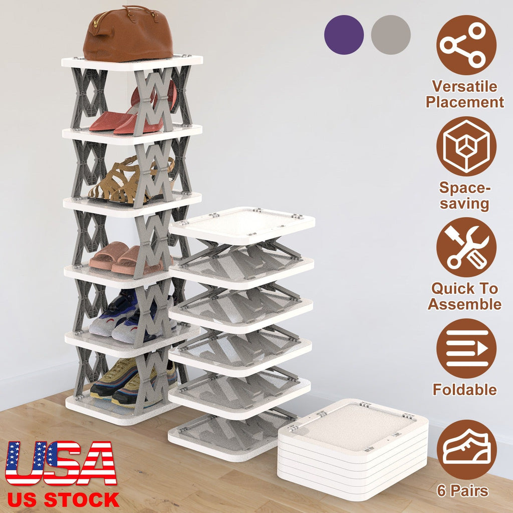 6 Tier Foldable Shoe Rack Vertical Shoe Organizer Narrow Shoe Rack for Small Spaces Space Saving Free Standing for Corner Entryway Hallway Bedroom