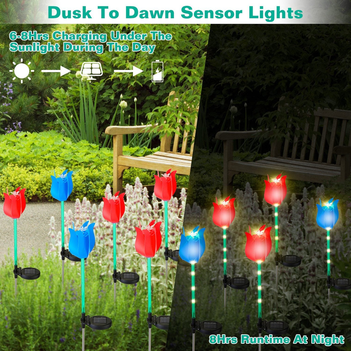 2Pcs Solar Powered Tulip Garden Light Wind Mill Waterproof Landscape Stake Lamp Decorative Lawn Lights For Yard Driveway Walkway Patio