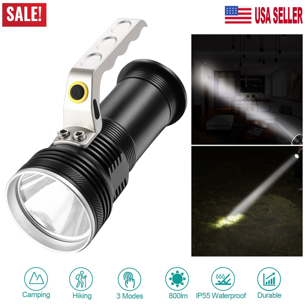 Super Bright Handheld LED Flashlight Portable USB Rechargeable Searchlight 3 Modes Waterproof Spotlight Torch Flashlight Aluminum Alloy for Camping Hi