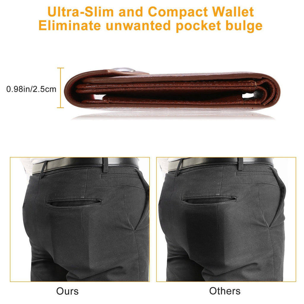 MenÕs Wallet PU Leather Bifold Purse Slim RFID Blocking Card Holder Cases w/ 2 ID Window Coin Pocket