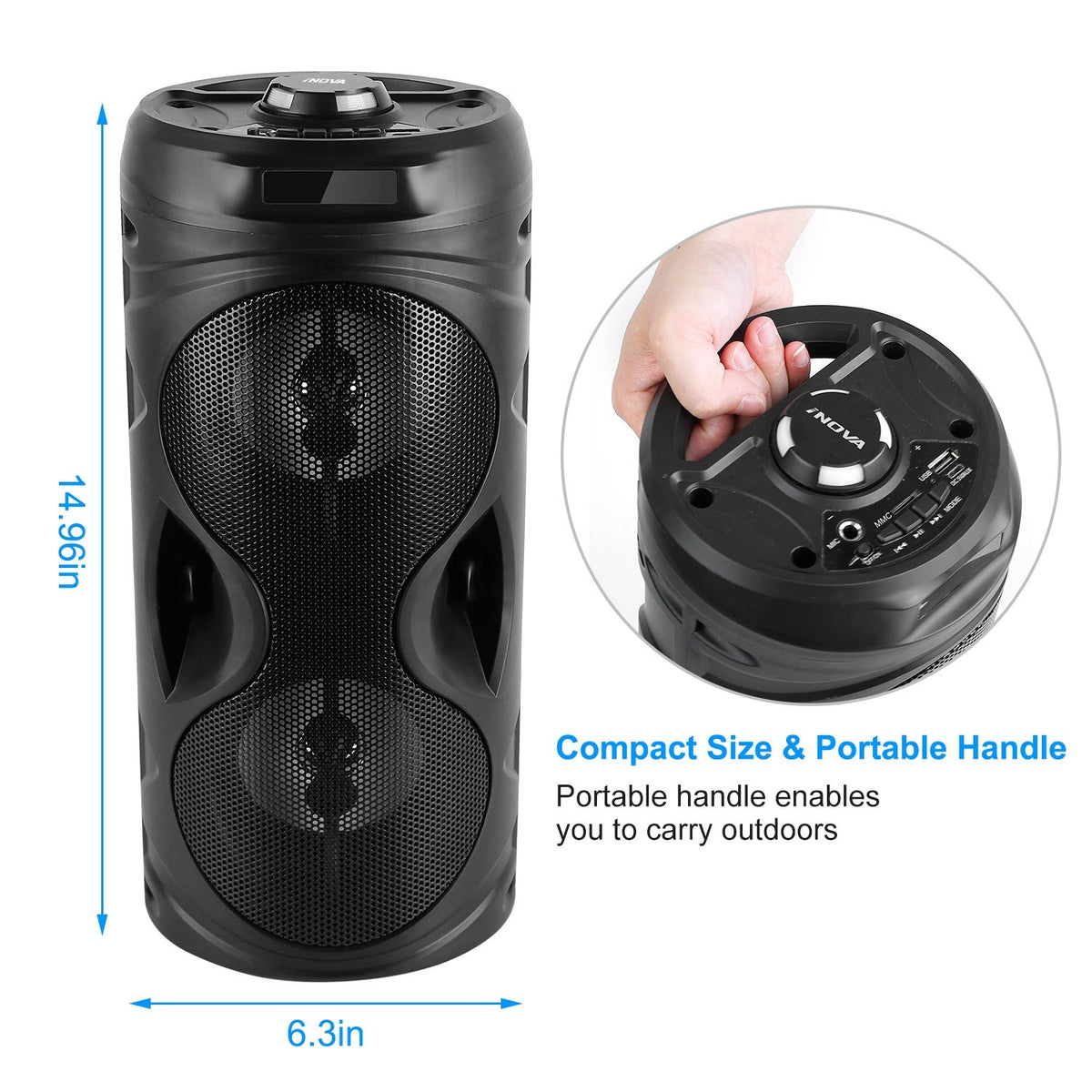 Portable Wireless Party Speaker Karaoke Machine Wireless Speaker with LED DJ Light FM Radio Supports MMC Card/USB Microphone Aux-In for Party Home TV