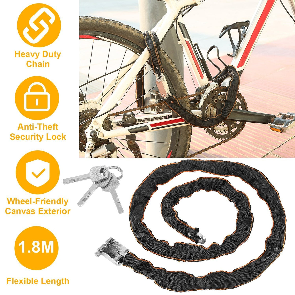 1.8M Bike Chain Lock w/ 3 Keys Heavy Duty Security Lock Bicycle Motorcycle Motor Bike Chain Lock