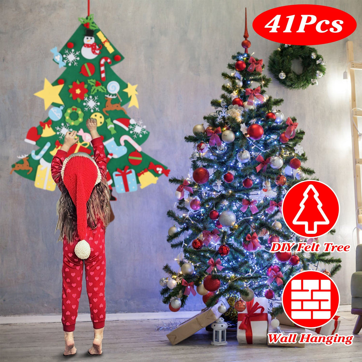 DIY Felt Christmas Tree with 41 Ornaments