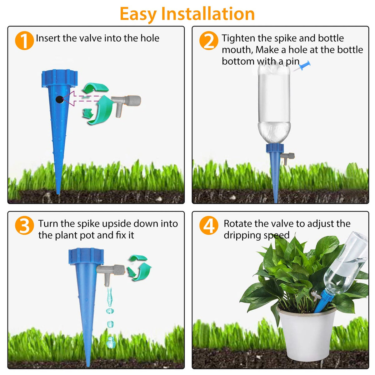 24PCS Self-Watering Spikes – Adjustable Plant Waterers for Indoor/Outdoor Use