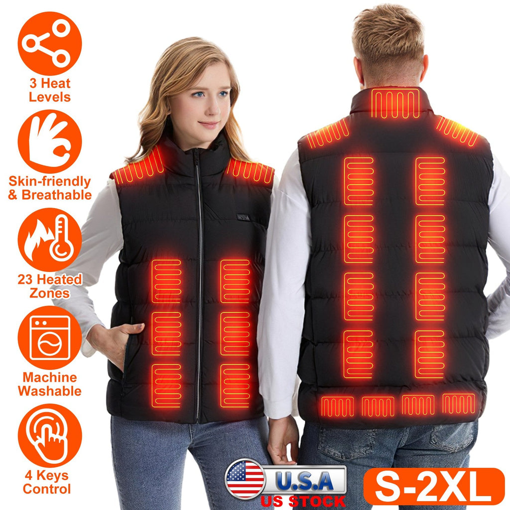 Heated Vest Men Women Heated Jacket with 23 Heating Zones 3 Heat Levels USB Powered Machine Washable for Winter Hiking Skiing Skating Outdoor Activiti