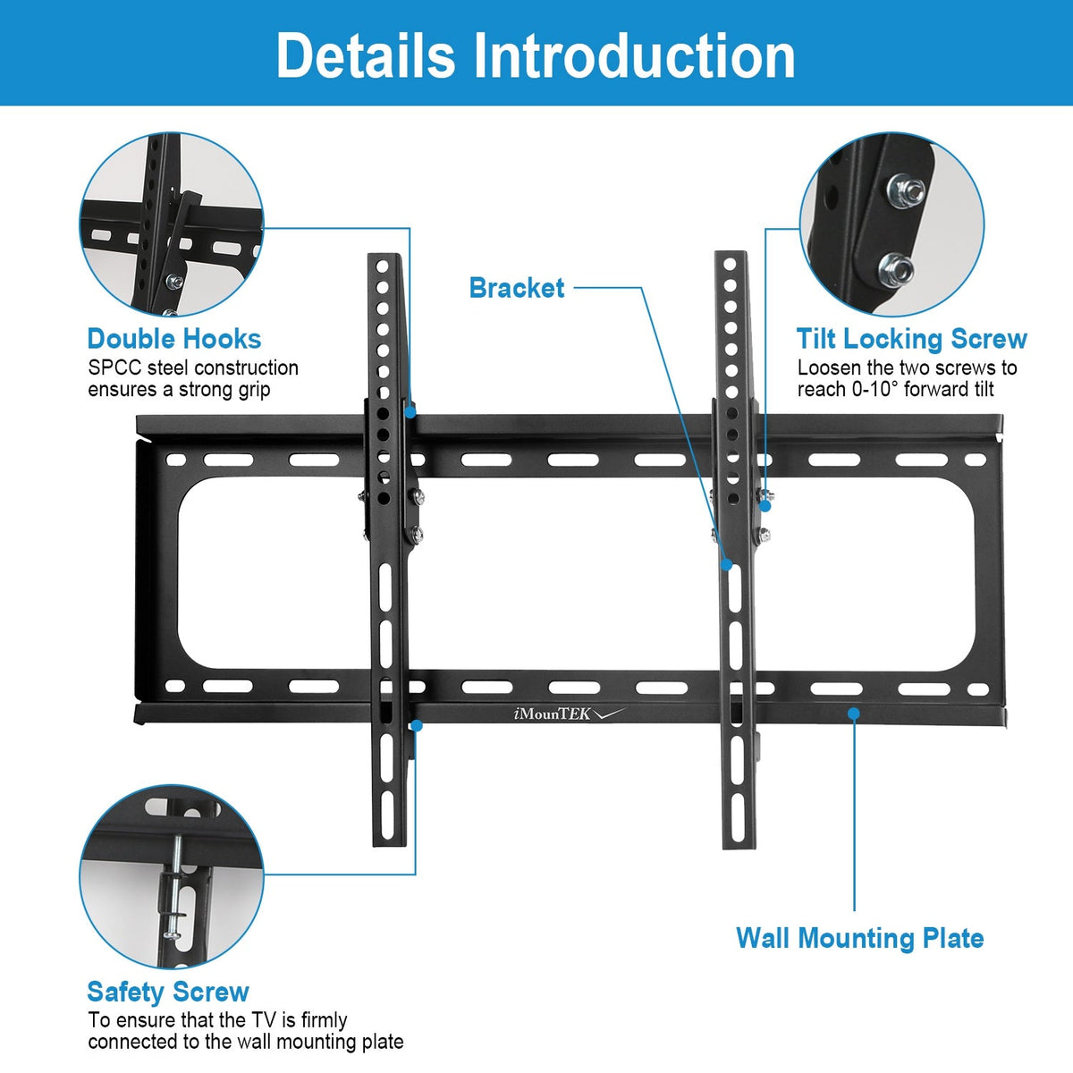Tilt TV Wall Mount Bracket For 37-70in LED/LCD/PLASMA Flat TV VESA 600x400mm Tilting -10¡