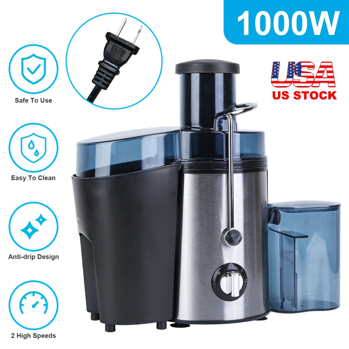 1000W Centrifugal Juicer Juice Extractor with 2 Speeds 2.6in Wide Feed Chute 17Oz Juicer Cup 54Oz Pulp Collector Electric Juicer for Fruits Vegetables