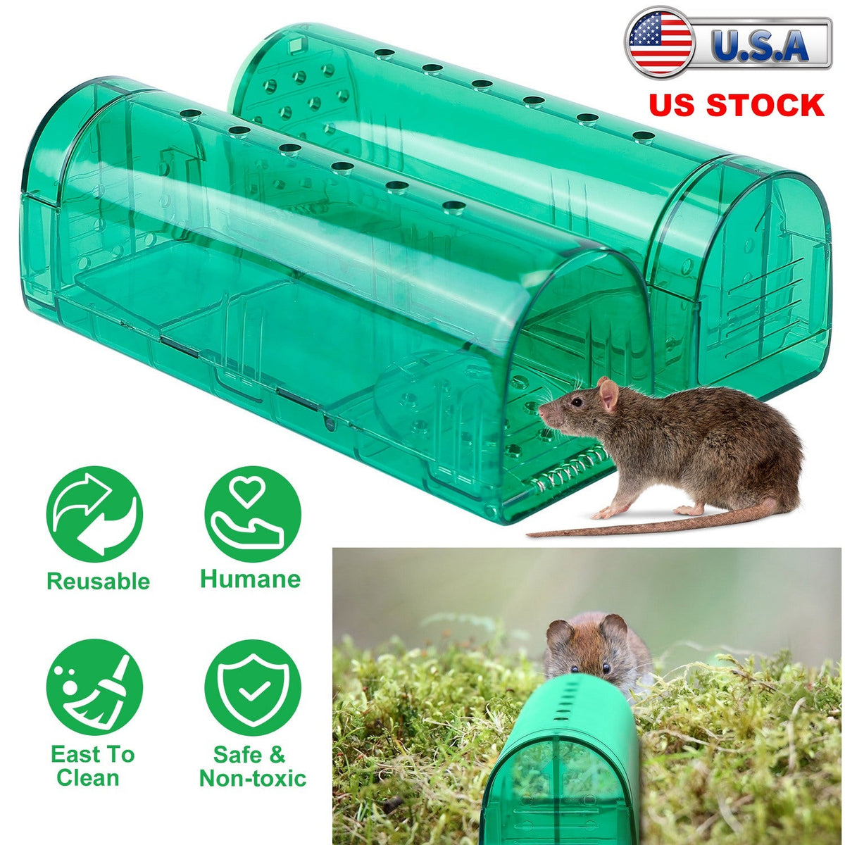 2Pcs Reusable Humane Mouse Trap Live Catch And Release Mouse Cage Animal Pest Rodent Hamster Capture Trap Finger Safe For Small Mice