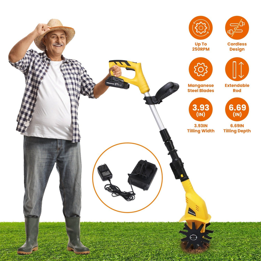 Cordless Electric Garden Tiller Cultivator With 20V Rechargeable Battery 3.93In Width 6.69In Depth 250RPM Max For Garden Yard Farm Lawn