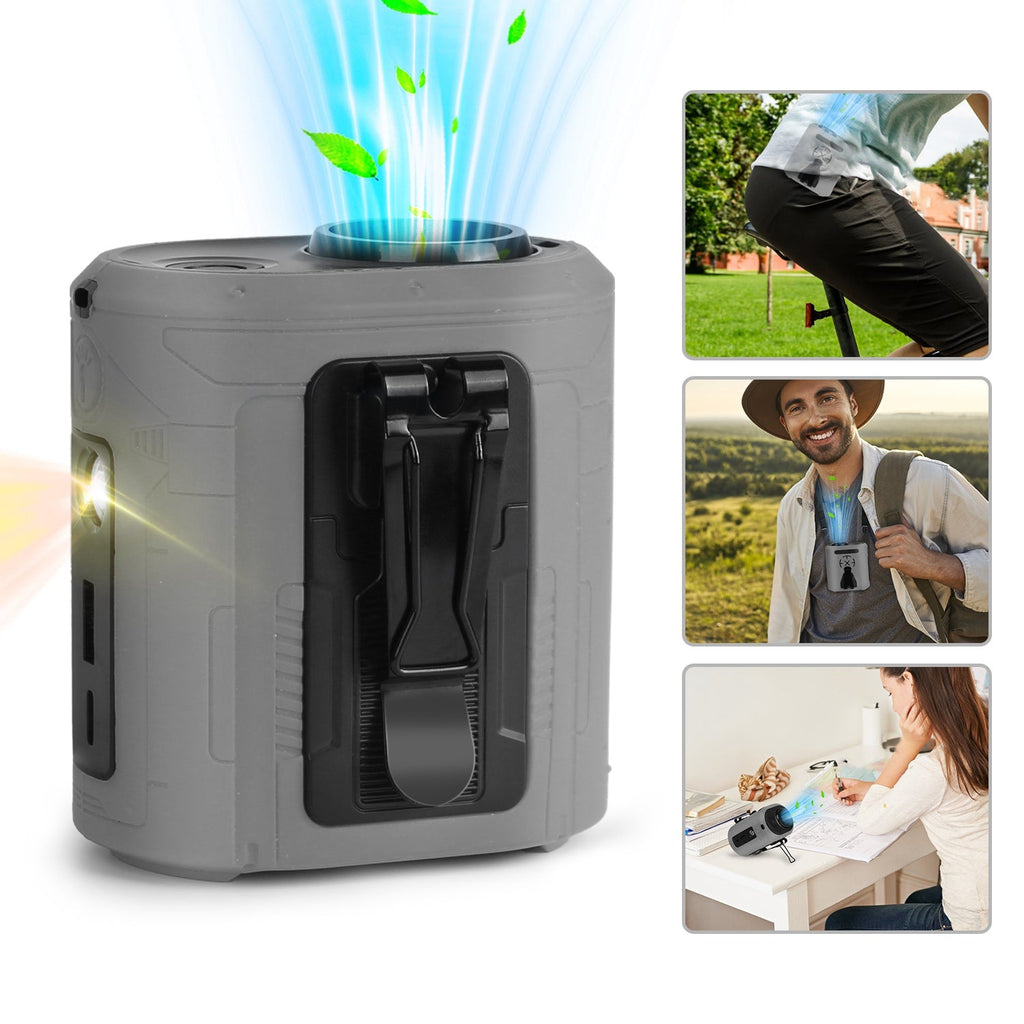 5 In 1 Portable Waist Clip Fan With 5 Speeds Flashlight 10000mAh Battery Operated Personal Wearable Turbo Belt Fan Hands-Free Neck Fan For Camping Tra