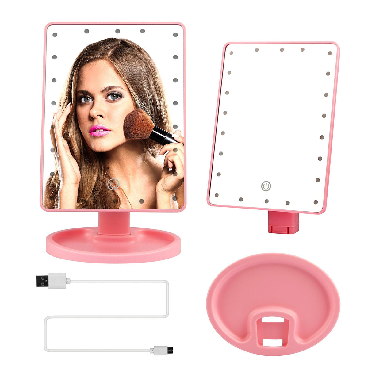 22 LED Lights Rechargeable Cosmetic Mirror 180¡ Rotation Makeup Mirror Touch Control Dimmable Vanity Mirror
