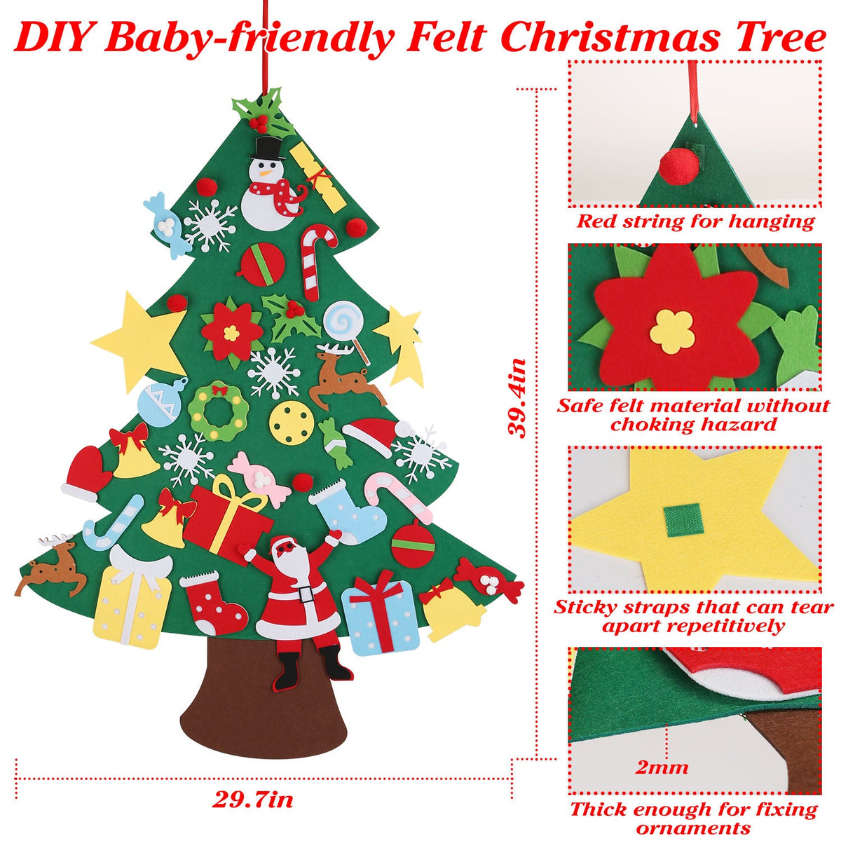 DIY Felt Christmas Tree with 41 Ornaments