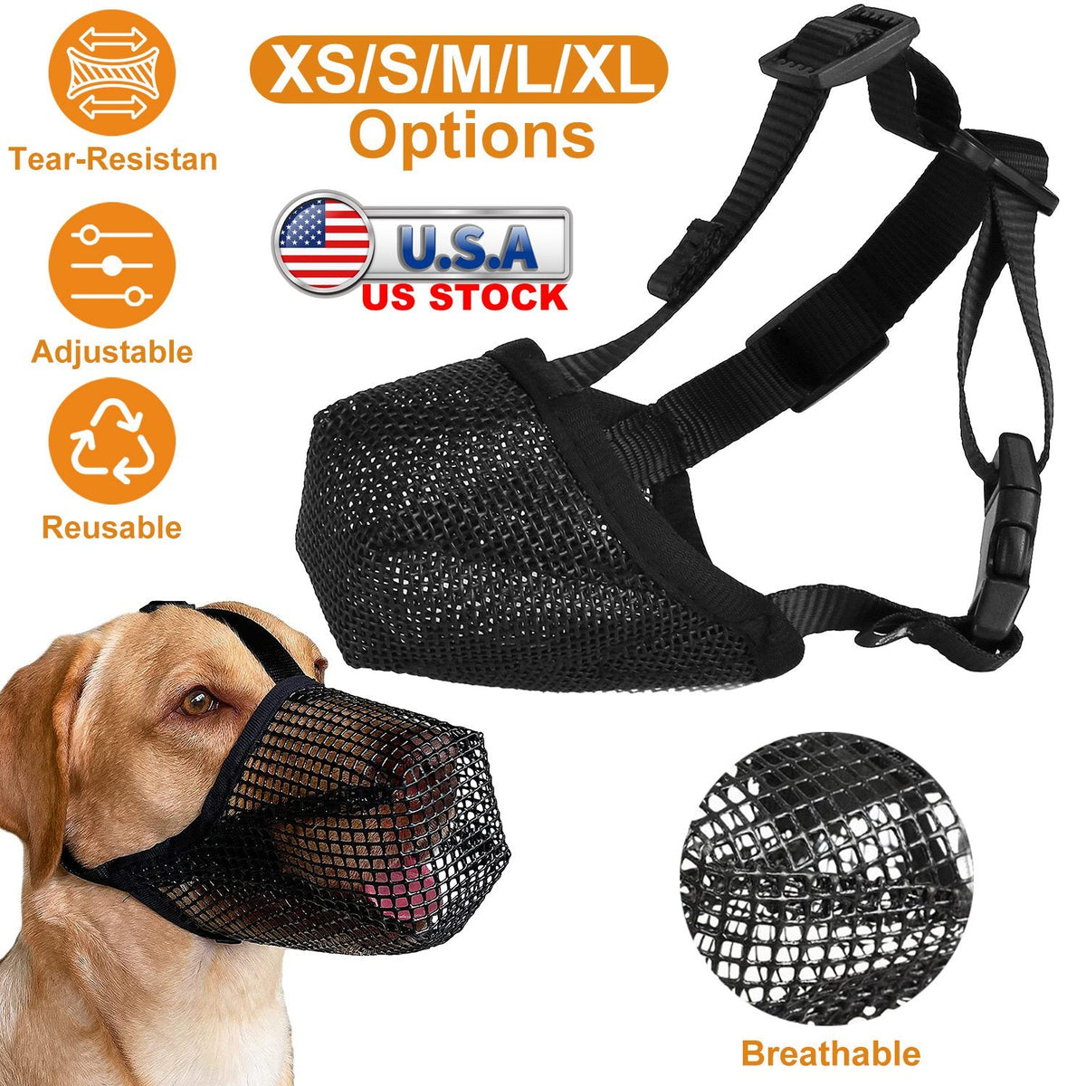 Pet Muzzle Mask Soft Mesh Muzzle Adjustable Dog Mouth Cover with Breathable Mesh Adjustable Neck Forehead Strap for Anti Biting Barking Chewing