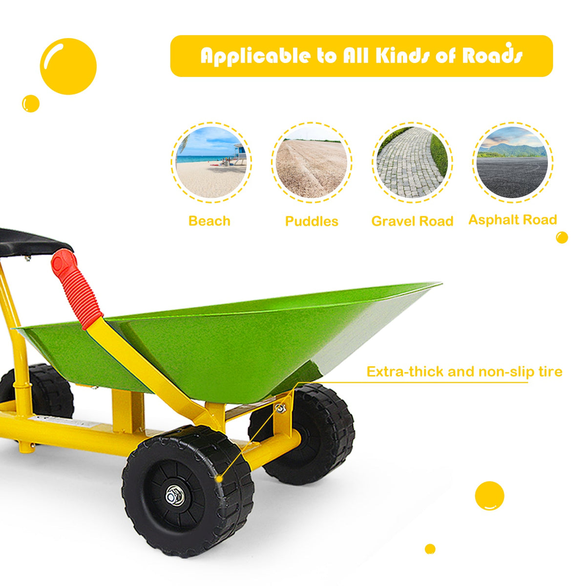 8 Inch Heavy Duty Kids Ride-on Sand Dumper with 4 Wheels-Lime Green