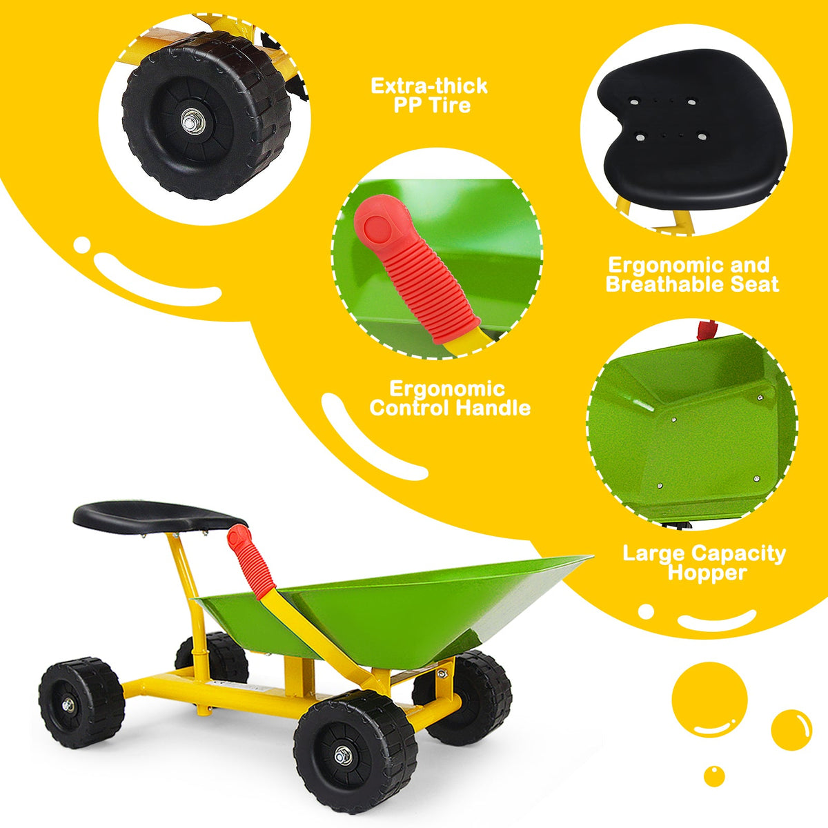 8 Inch Heavy Duty Kids Ride-on Sand Dumper with 4 Wheels-Lime Green