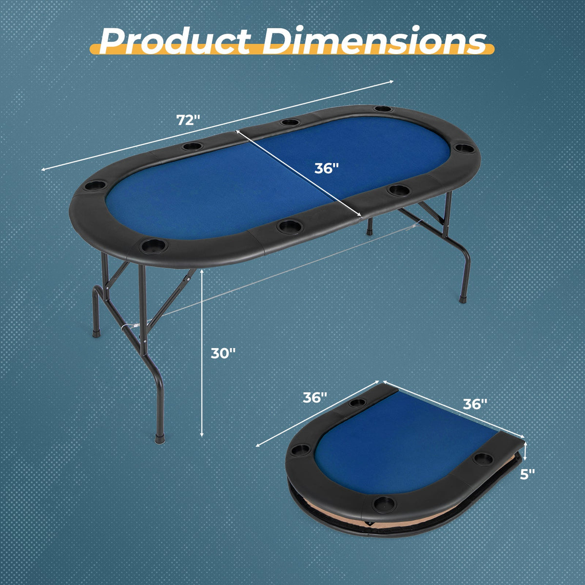 8 Players Texas Holdem Foldable Poker Table-Blue