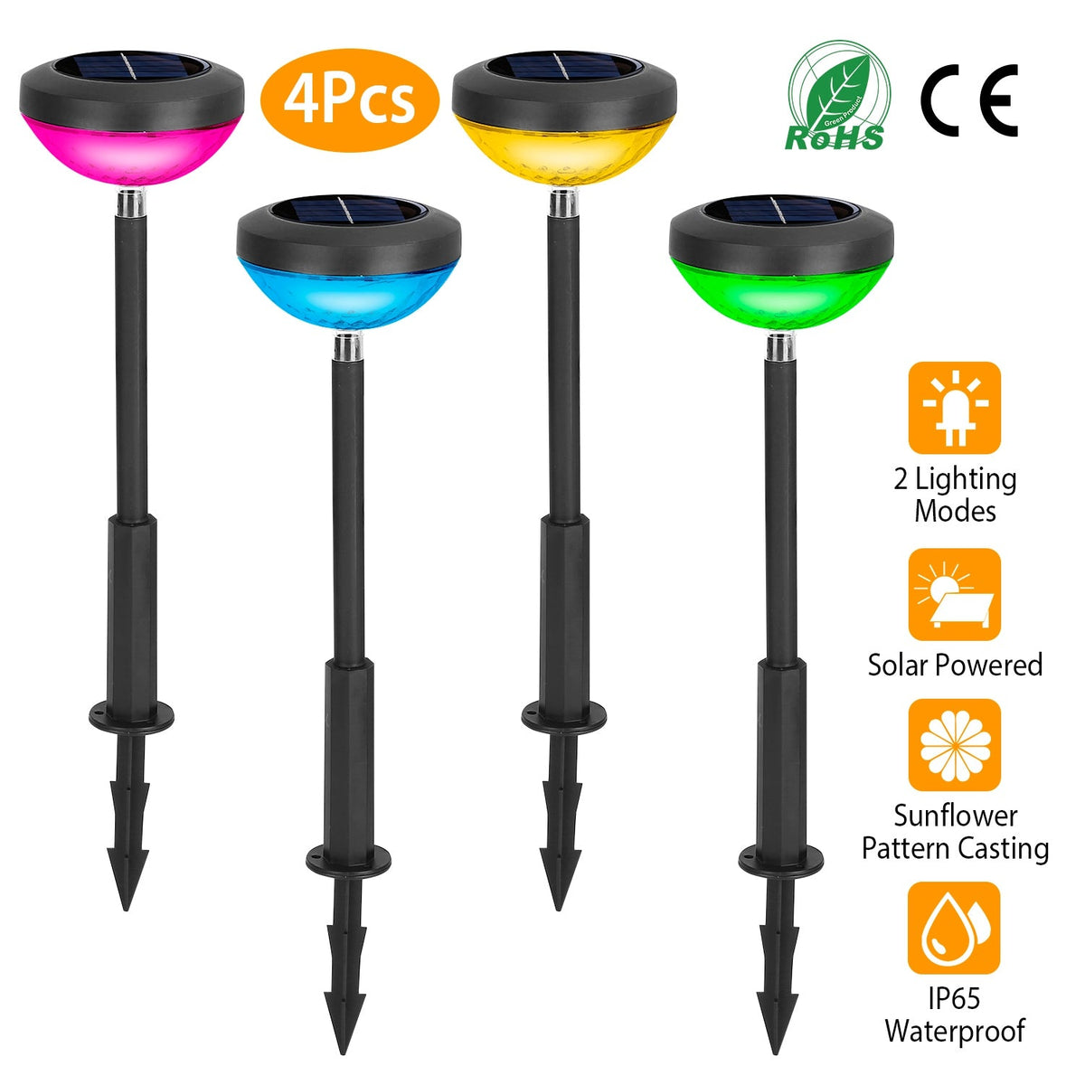 4Packs Solar Pathway Light Color Changing Garden Light Landscape Stake Ornamental Light for Yard Patio Lawn