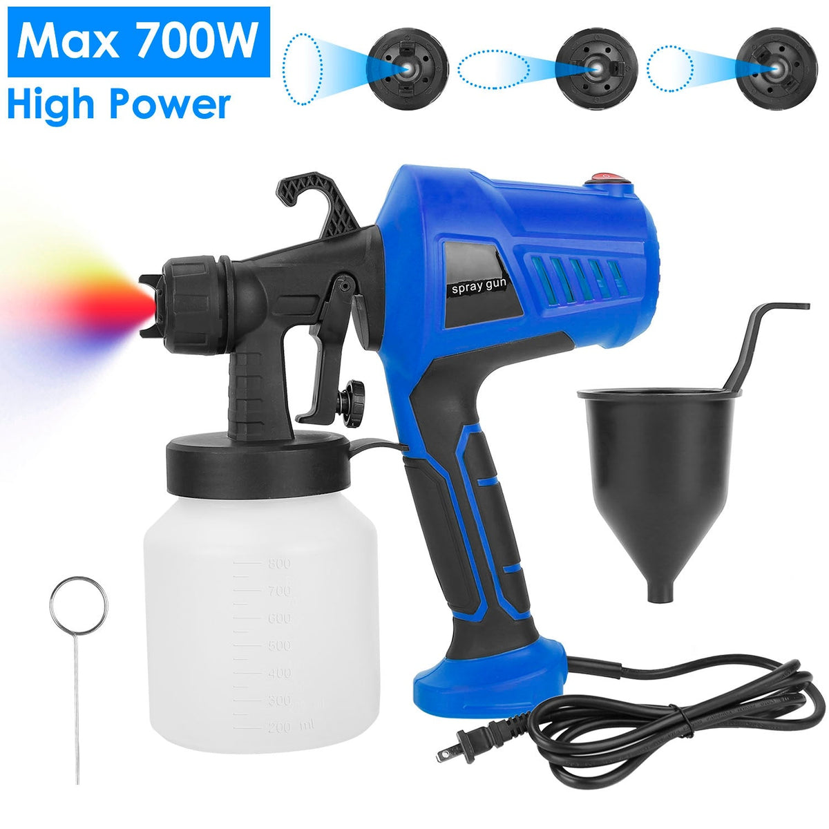 700W Electric Paint Sprayer Handheld HVLP Spray Painter Painting Spray Gun For Fences Brick Walls w/ 3 Spray Patterns 800ML Detachable Cup