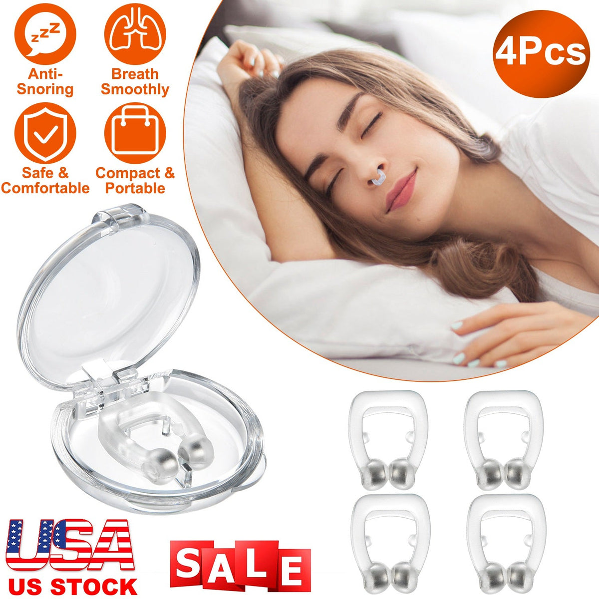4Pcs Magnetic Nose Clip Anti Snoring Device Sleeping Aid Comfortable and Reusable for Men and Women