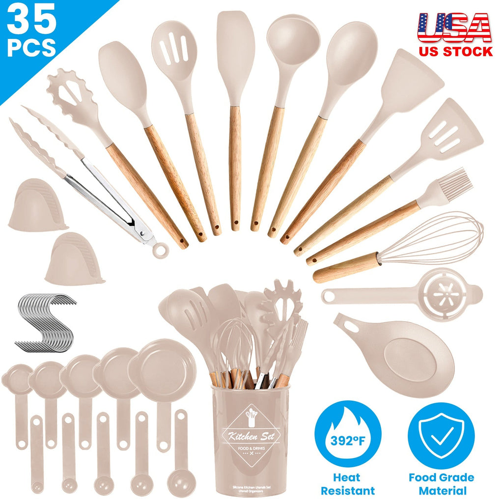 35Pcs Kitchen Cooking Utensils Set Spatula Set Baking Utensil Set Kitchen Accessories Necessities with Holder Egg Whisk Separator Tong Turner Spoons C