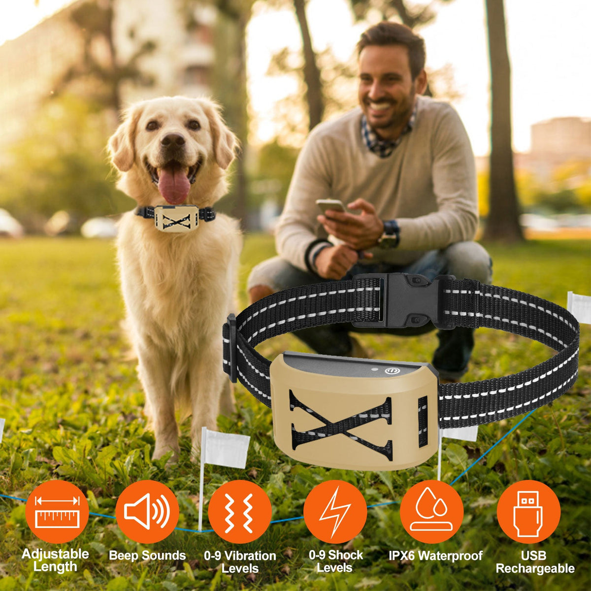 Electric Dog Collar Receiver Anti-Bark Dog Deterrent Training Collar with Beep Vibration Shock Modes for Dog Fence System