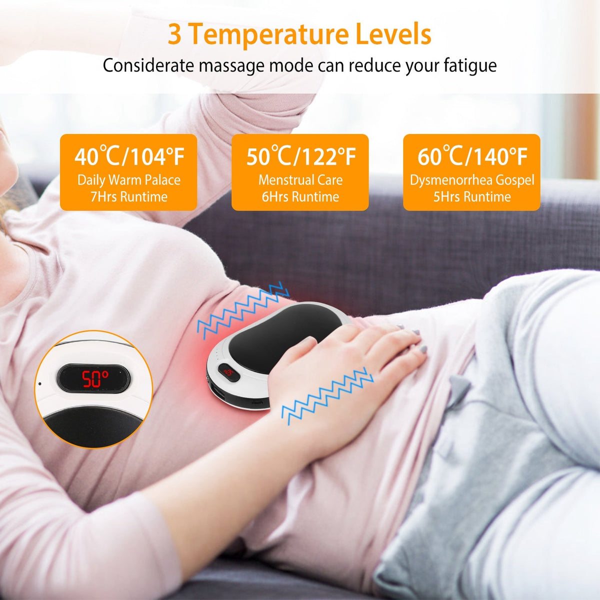 Portable Hand Warmer 10000mAh Power Bank Rechargeable Pocket Warmer Double-Sided Heating with Flashlight 3 Temperature Adjustment